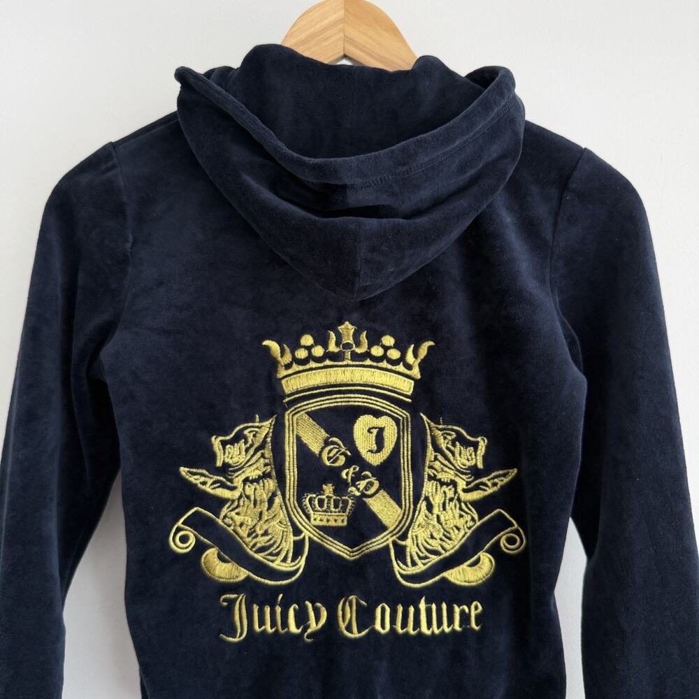 Juicy Couture Y2K Velour Track Jacket Medium Black Zip Up Hoodie USA Sweater - Picture 2 of 10